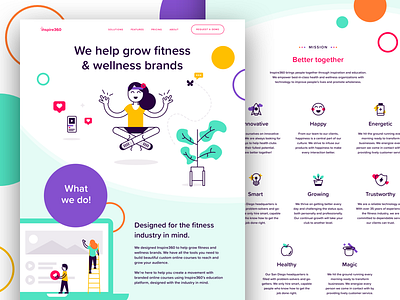 About Page about about us brand icon illustration landing page mission people single page site wellness yoga