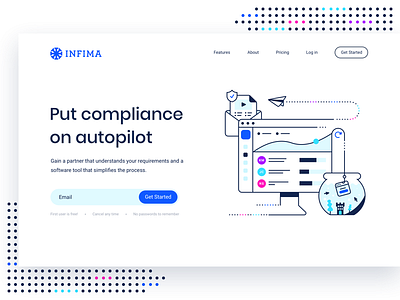 Infima Website brand identity branding compliance icon illustration landing page security start up ui ux wesbite