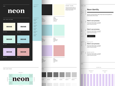 Neon Brand Guide brand brand guide brand guidelines brand identity branding color palette colors icon logo designer logo mark modern modern design modern logo styleguide typography ui