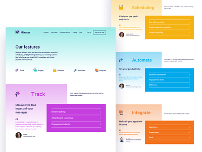 Mixmax Features brand identity branding icon iconography landing page product product pages typography web designer webdesign website