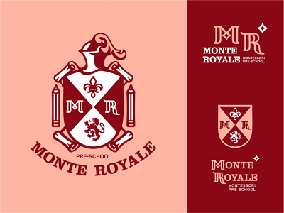 Monte Royale book branding children crown graphicdesign helmet kids logo logodesign logomark logotype monogram montessori pencil pre-school royal school scroll study