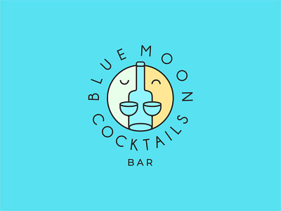 Blue moon bar battle bluemoon branding cocktail glasses graphicdesign lineart logodesign logoidea logotype minimal moon