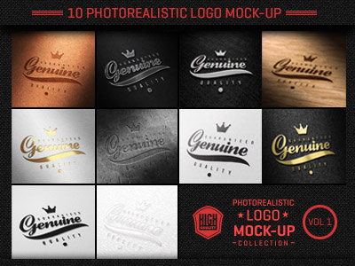 Photorealistic Logo Mock Up Collection burnt carbon cement chrome cork board dark effect embossed fabric glossy gold graphic graphics hi res high leather logo logo mock up metal mock ups mockup mockups paper photorealistic plastic professional spot uv stamping wood