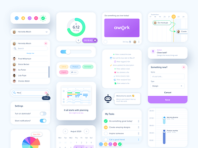 Friendly and happy web UI app awork friendly happy light pm sketch ui ux web