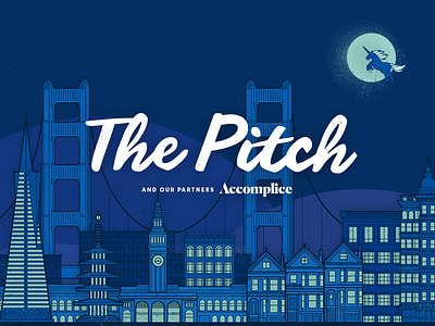 The Pitch Cover Art city cityscape goldengate illustration linework night paintedladies purple sanfrancisco sf skyline unicorn