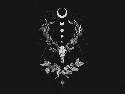 Deer Mother - Harmony dark deer design harmony illustration lunar monochromatic moon ray reborn skull solstice