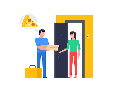 Order Pizza 2d art box cartoon courier deliver delivery design flat food girl guy illustration mobile design order pizza pizza service shipping