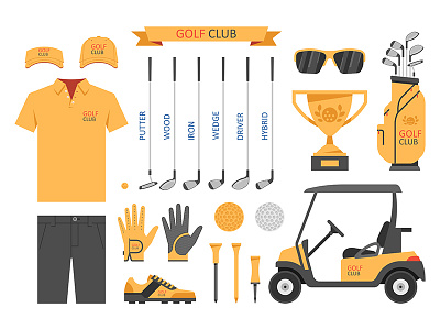 Golf club ball club design equipment exercise game golf hobby hole illustration isolated play putter recreation set sign sport symbol trophy vector