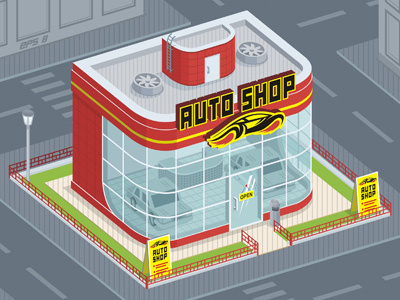 Auto Shop auto auto show automobile building car cartoon edifice illustration image motor show