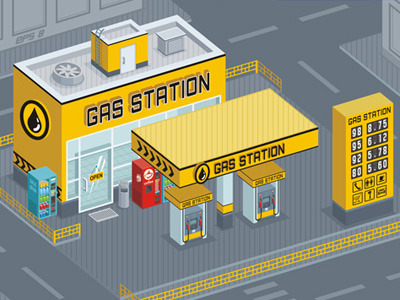 Gas Station architecture auto automobile business car cartoon city diesel empty energy fill fuel