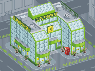 Supermarket apartment architecture building campus environment grocery guide home hospital house icon isometric