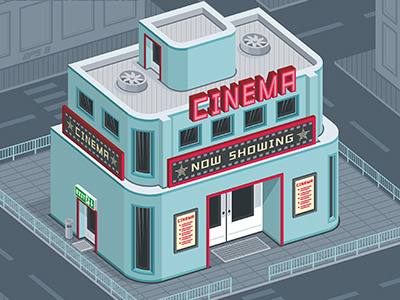 Cinema architecture art deco banner cinema design element entertainment facade glowing holidays house