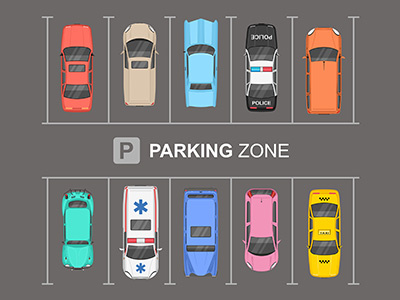 Parking zone cabriolet car cargo city colorful coupe delivery green isometric jeep light minivan