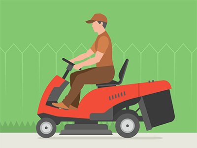 Man on tractor lawnmower graphic grass groundskeeper handyman hat illustration isolated lawn lawn mower lawnmower machine