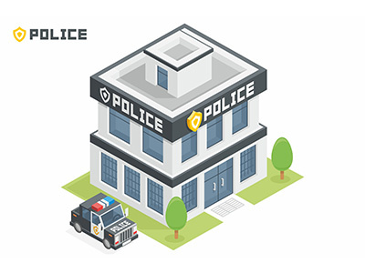 Police Department isometric law map miniature modern municipal plan police property scheme service sign