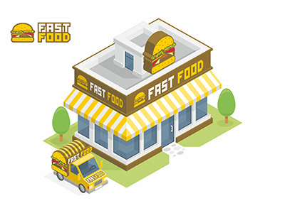 Fast Food building burger business cafe cartography cartoon design diner elements estate exterior fastfood