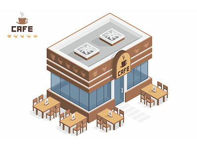 Cafe awning building business cafe cartography coffee commercial estate food front icon illustration