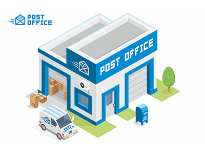 Post office architecture awning box building business mailbox map miniature plan post tree vector