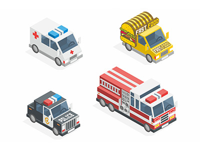 Set of cars ambulance automobile black bus car emergency icon police service transport truck view