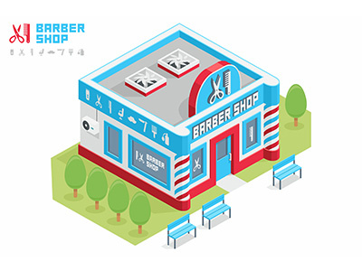 Barbershop barber barbershop building business cartography commercial design estate front hair icon town