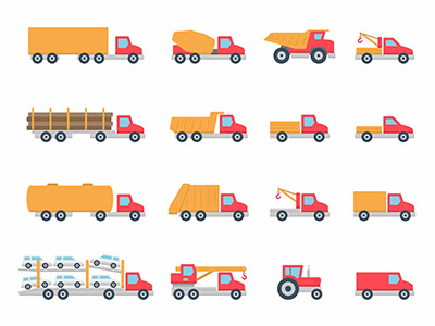 Trucks icons set auto automobile car cargo collection crane delivery dump logistic lorry machine truck