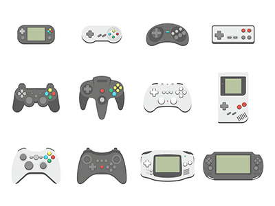 Video Games Joystick icons set app case computer configuration console game pad pc play sport technology video