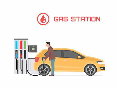 Gas station car flat gas gas station icon illustration logo man