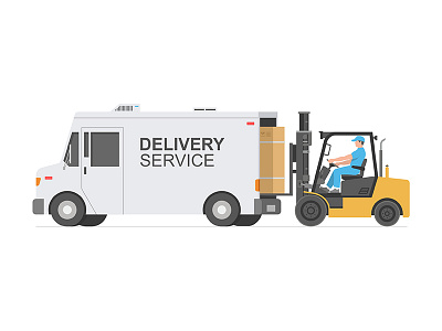 Delivery service 2d commerce deliver delivery design flat forklift illustration man service transportation truck