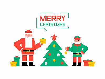 Merry Christmas 2020 2d cartoon christmas christmas tree design elf flat gifts happy new year icon illustration merry santa santa claus vector