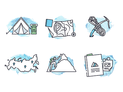 Icons for alpinists climber design extreme icon illustration russia set top travel ui web