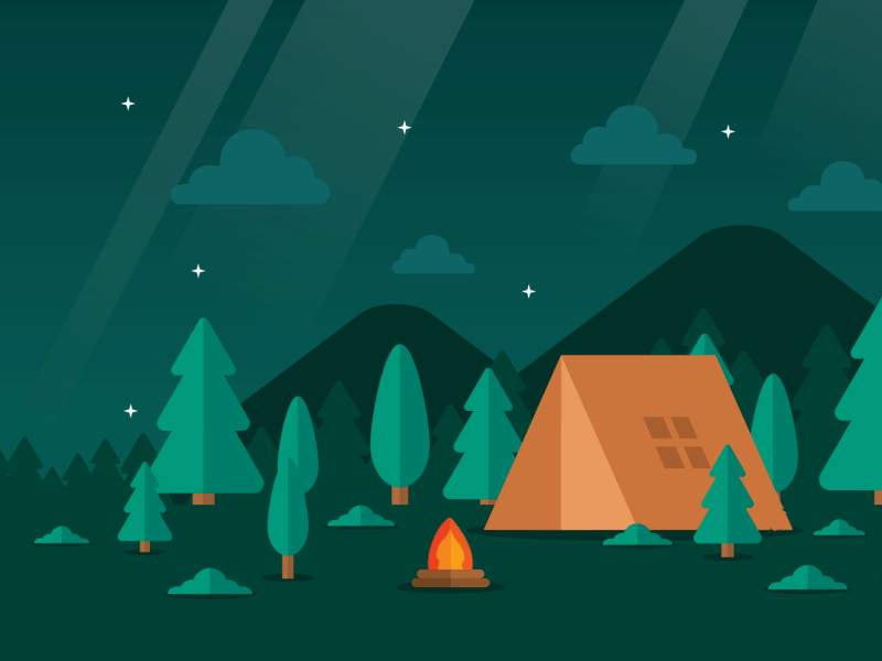 Night in the forest 2d animation design forest illustration landscape motion night tent trees ui