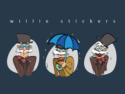 Willie Stickers -01 cry funny illustration illustrator laugh lovely man rainy sticker stickers telegram telegram stickers