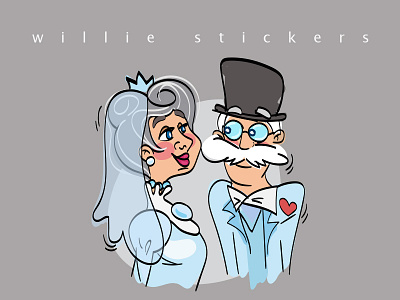 Willie Stickers-02 bride groom illustration illustrator lovely sticker stickers love marriage telegram telegram stickers wedding