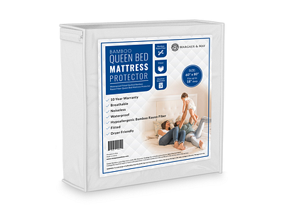 Bamboo Bed Mattress Protector Packaging & 3D Render bed mattress protector best packaging box packaging branding design label label design mattress packaging mattress protector packaging mockup packaging packaging design