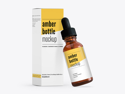 Download Amber Glass Bottle With Box Mockup By Anchal On Dribbble