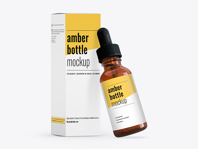 Amber Glass Bottle with Box Mockup
