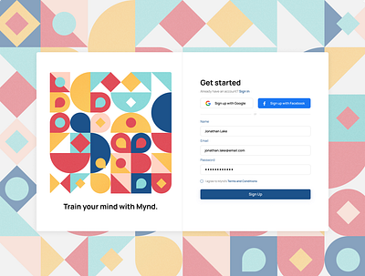 Sign Up page design - MYND | Mind and Wellness Brand app design illustration typography ui ux