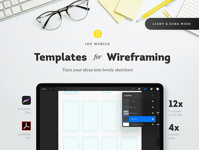 Procreate - iOs Mobile Templates for Wireframing apps mobile printable procreate procreateapp project tablet ui design ui ux wireframe