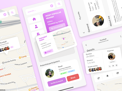 Event Planning and Coordination App app apple branding concept coordination event ios iphone maps modern pink planning purple social ui