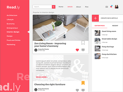 Read.ly a topic-based blog app article blog book interior ipad mobile ui ux web