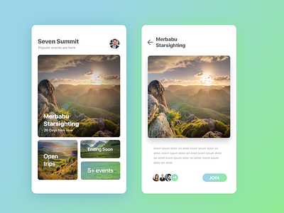 iOS 11 Hiking App Clean adventure app blue clean green hike home ios mountain simple ui ux