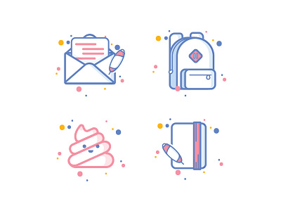 Random Illustration bag cream education feedback fun icon illustration line art message notebook playful school