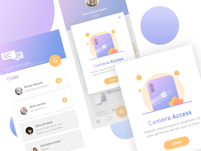 Camera Access Illustration and Chat UI Exploration camera chat icon illustration interface ios iphone x mobile ui