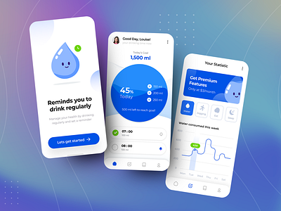 Water Reminder App Concept design mobile app mobile app design reminder app desing ui water app design water reminder water reminder app