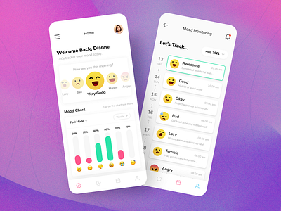 Mood Monitoring App Concept app design mobile app mobile app design mood monitoring app mood monitoring app design mood monitoring app ui mood tracker mood tracker app design ui