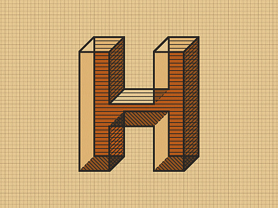 h 3d craft grid h type typography