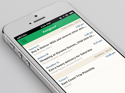 TaskRabbit Runner App Teaser - Assigned view basement calendar date drawer due green iphone list marketplace nav off schedule tan view white