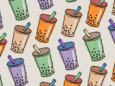 Bubble Tea Time boba boba tea bubble tea illustration matcha milk tea pattern taro thai tea