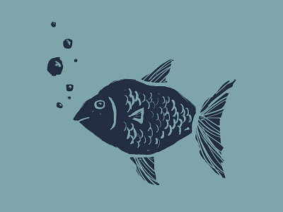Weird little fish illustration 2 color aquatic blue brush brushes bubbles fish illustration illustrator nautical navy photoshop tablet two color underwater wacom water weird woodcut