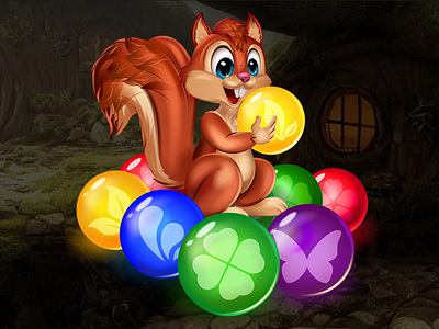 Squirrel -Bubble shooter banner design character digital painting game illustration squirrel